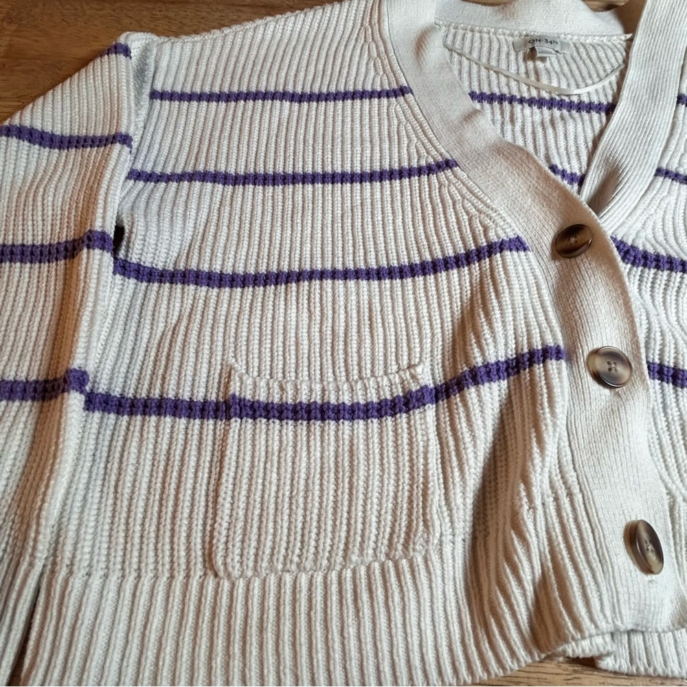 On‎ 34th Cardigan Women Large Striped Preppy Cropped Knit Button Down - Picture 4 of 10